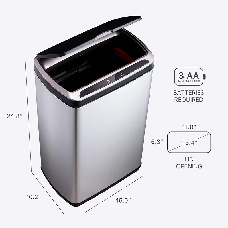SANIWISE Automatic Sensor Trash Can with Lid 50 Liter/13 Gallon Stainless Steel for Kitchen