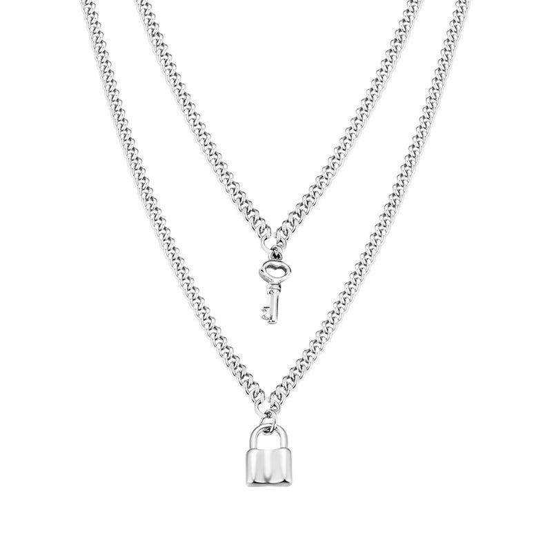 WAVELANE 925 sterling silver key heart lock pendant necklace simple fa –  Saniwise