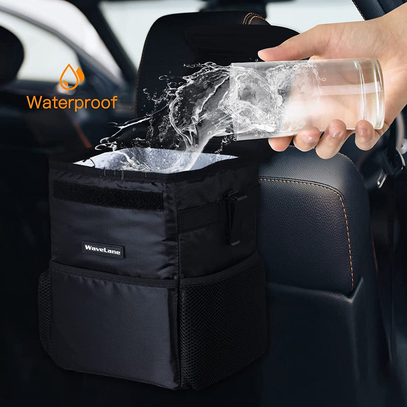 Car Trash Can with Lid and Storage Pockets - Waterproof Car Trash